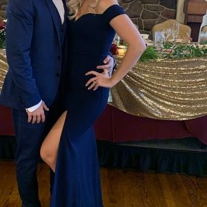 Sweetheart off shoulder long gown with slit